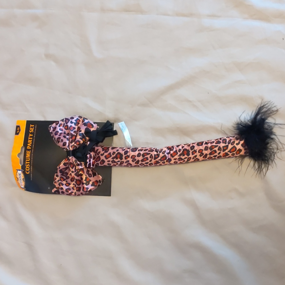 Pink cheetah headband bowtie and tail costume party set